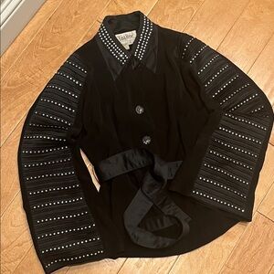 Elegant Black Blazer with Studded Sleeves